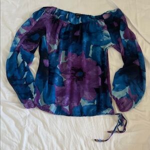 Nine West Purple and Blue Floral Blouse